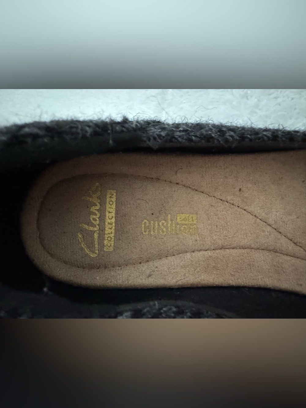 Clarks Cushion Soft black/gray herringbone tweed textile flats size 7.5M womens - Picture 8 of 12